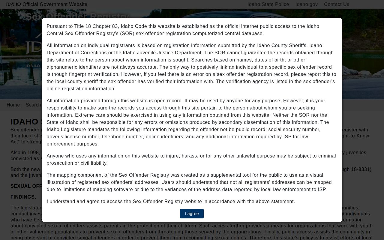 Idaho registry image channel distinguished from Boise County released mugshots